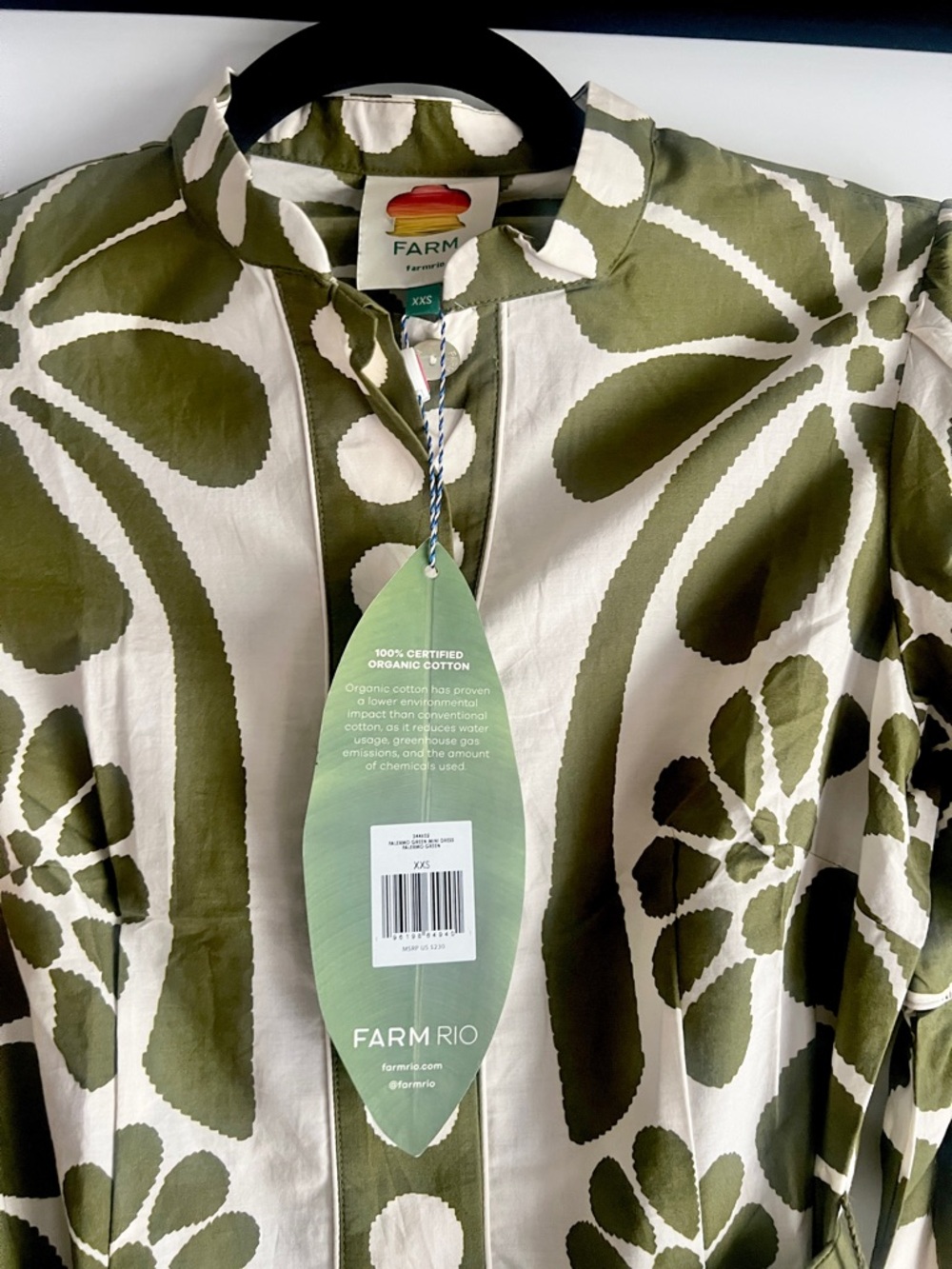 FARM Rio Off-White Green Palermo Belted Organic Cotton Mini Dress Size XXS NWT - Picture 7 of 14